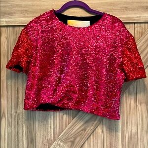 Fringe + Co. Pink & Red Sequin Crop Top